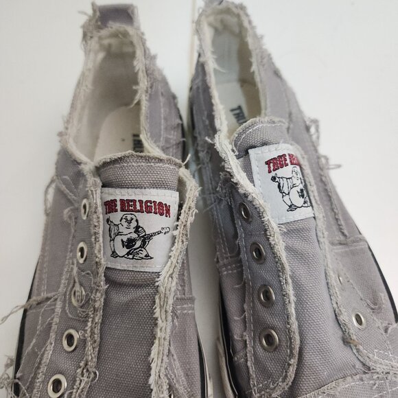 True Religion Korey Slip On Sneaker Grey Women’s Size 8 Gray Distressed Canvas - Picture 5 of 13